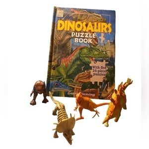 Dinosaur puzzle book & dinosaur figures bundle